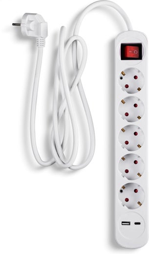 Fuj:tech 7-osainen jatkojohto, 1.5 m, valkoinen